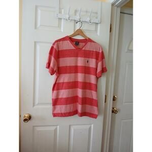 US Polo Assn Men's Polo Shirt Size L Red V-neck T-Shirt Embroidered Logo